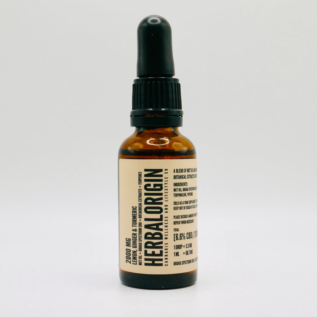 LEMON, GINGER & TURMERIC 2000MG Broad Spectrum CBD Oil w/ MCT 30ml + Terpenes